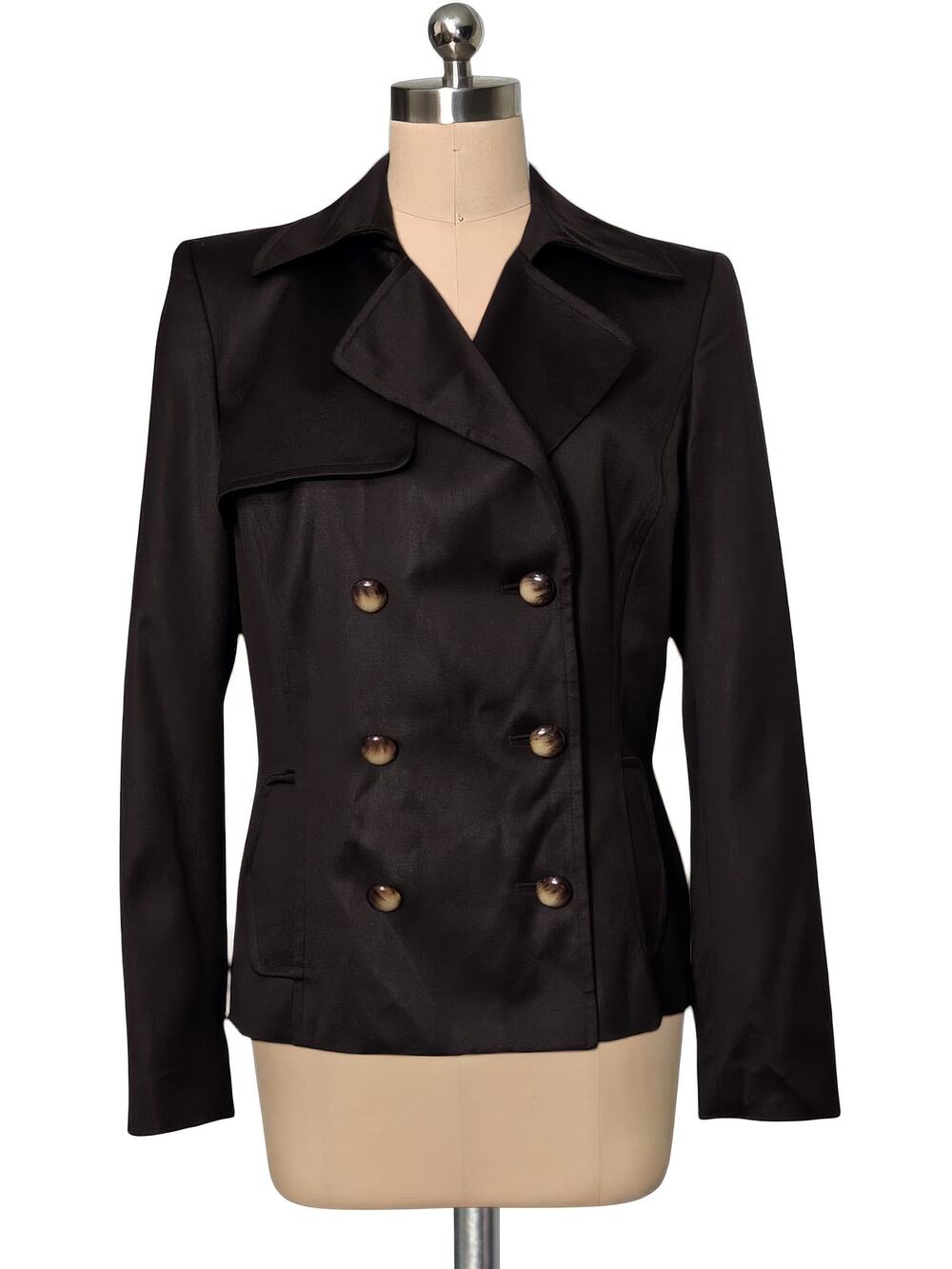 Dana Buchman Light 100% Wool Brown Double Blazer Jacket 8